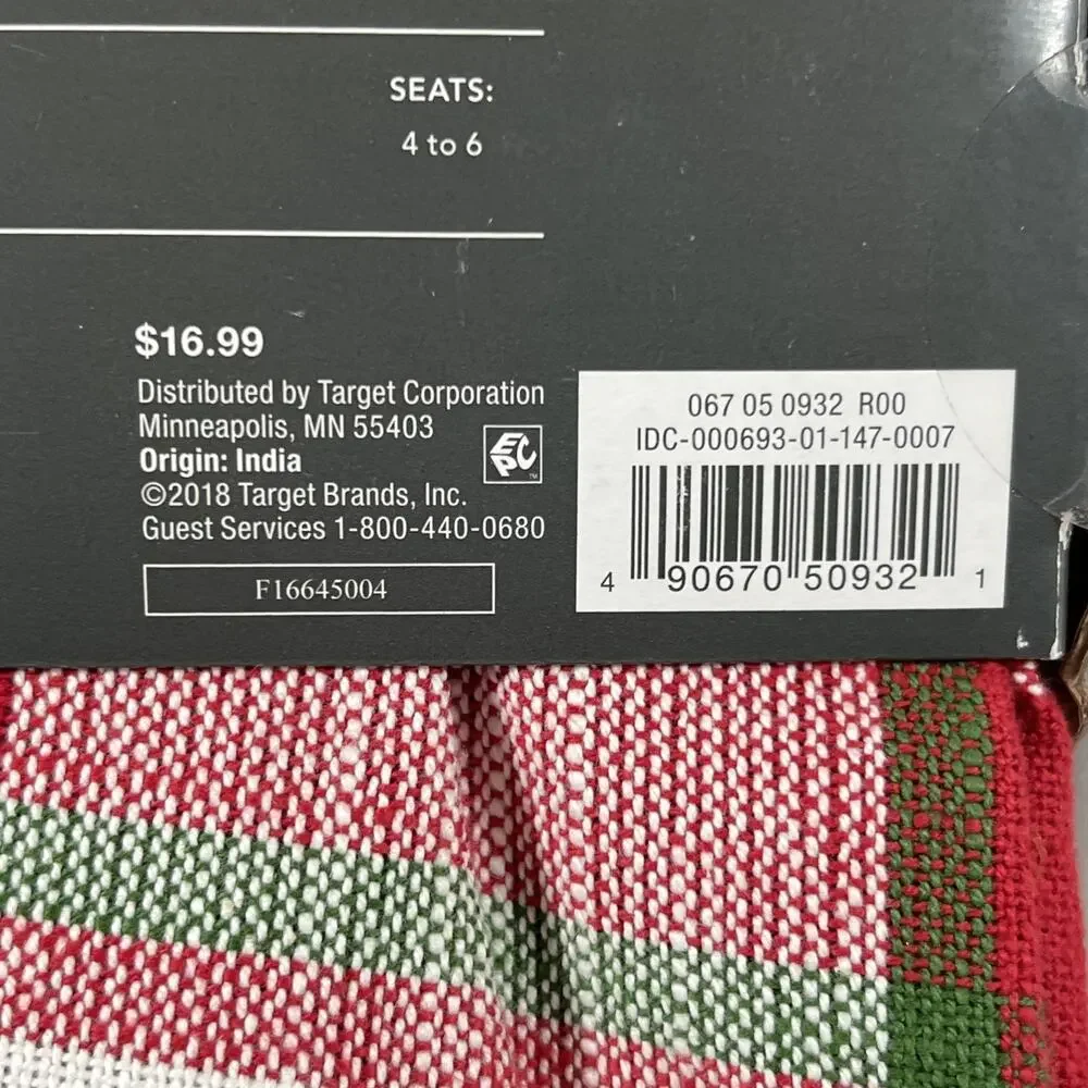 Threshold Round Tablecloth 100% Cotton Red White Green Plaid Holiday Christmas